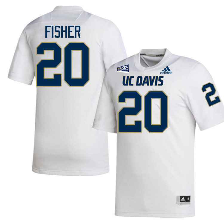UC Davis Aggies #20 Jordan Fisher College Football Jerseys, Uniforms Stitched Sale-White